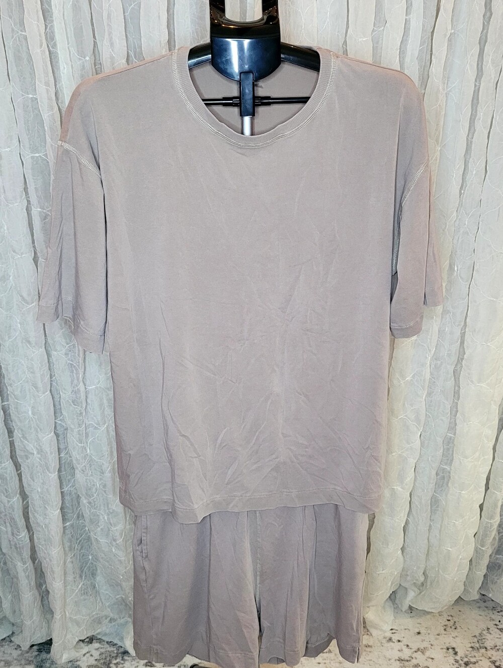 Mono B Pima Cotton Lounge Shorts Set Size L Neutral Taupe Oversized Lightweight